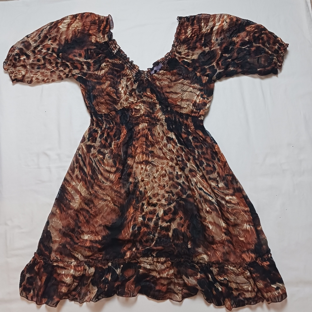 Hale Bob Woman's Medium Leopard short sleeve mini sheer cover up